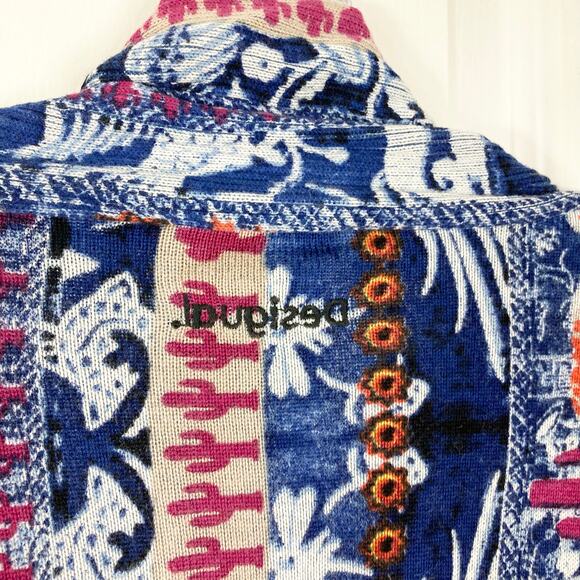 NWOT DESIGUAL Cardigan XL Blue Aztec Open Drape Asymmetric Long Sleeve Ribbed - Picture 9 of 13